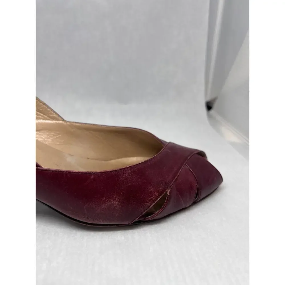 Wine Colored Peep Toe Italian Leather Pumps Nordstrom Brand Size 7